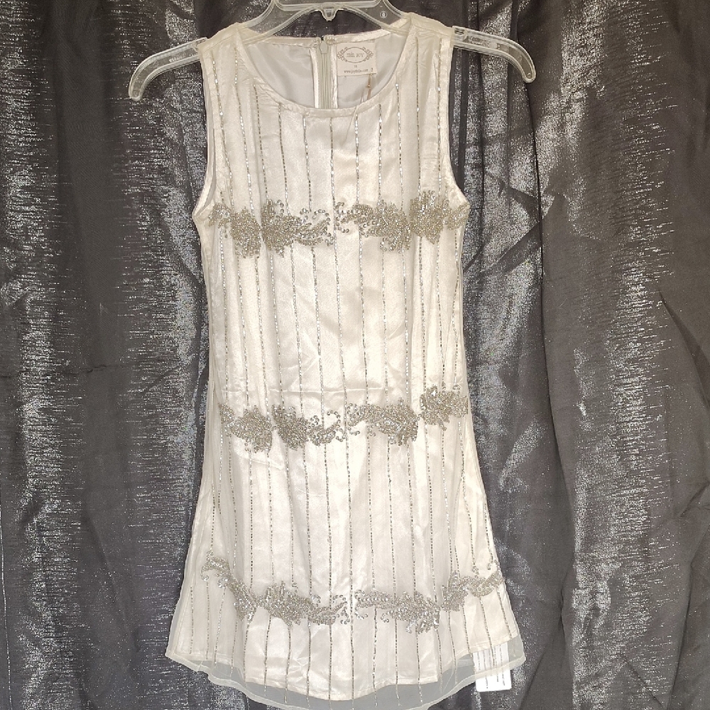 Elegant Silver and White Sleeveless Dress